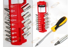 15 PC Screwdriver Construction Belt Holder On Tool Kit Set W/ Bits And Belt Loop